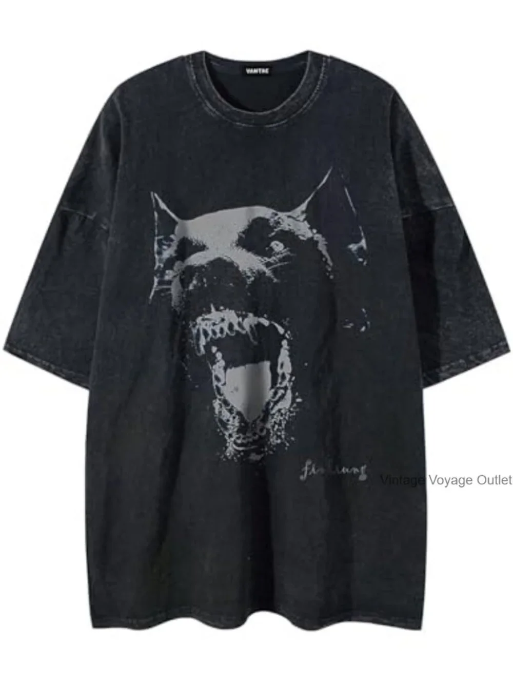 Oversized Washed Dog Graphic Tee Casual Streetwear Cotton Short Sleeve